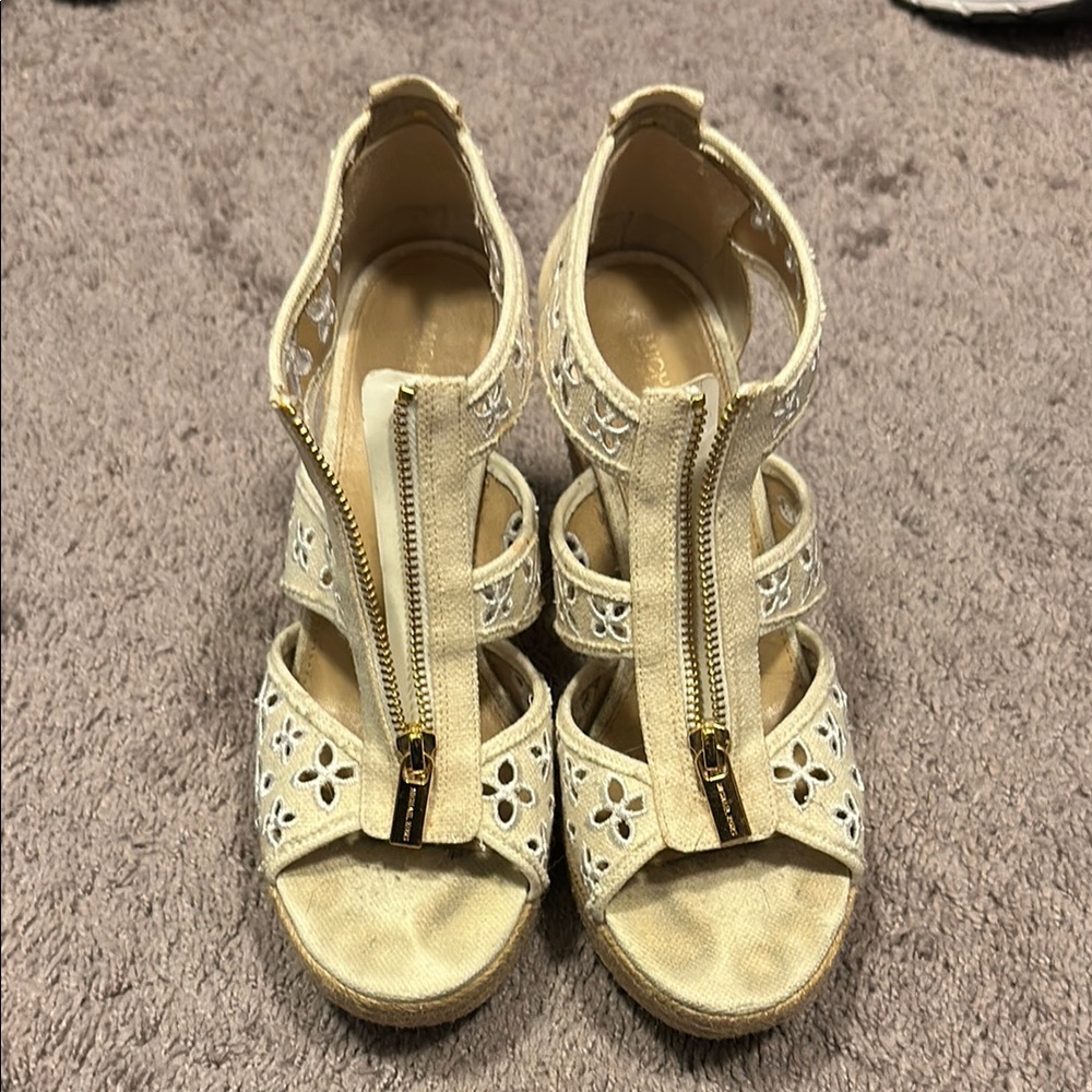 MICHAEL Michael Kors Cream and Gold Wedges